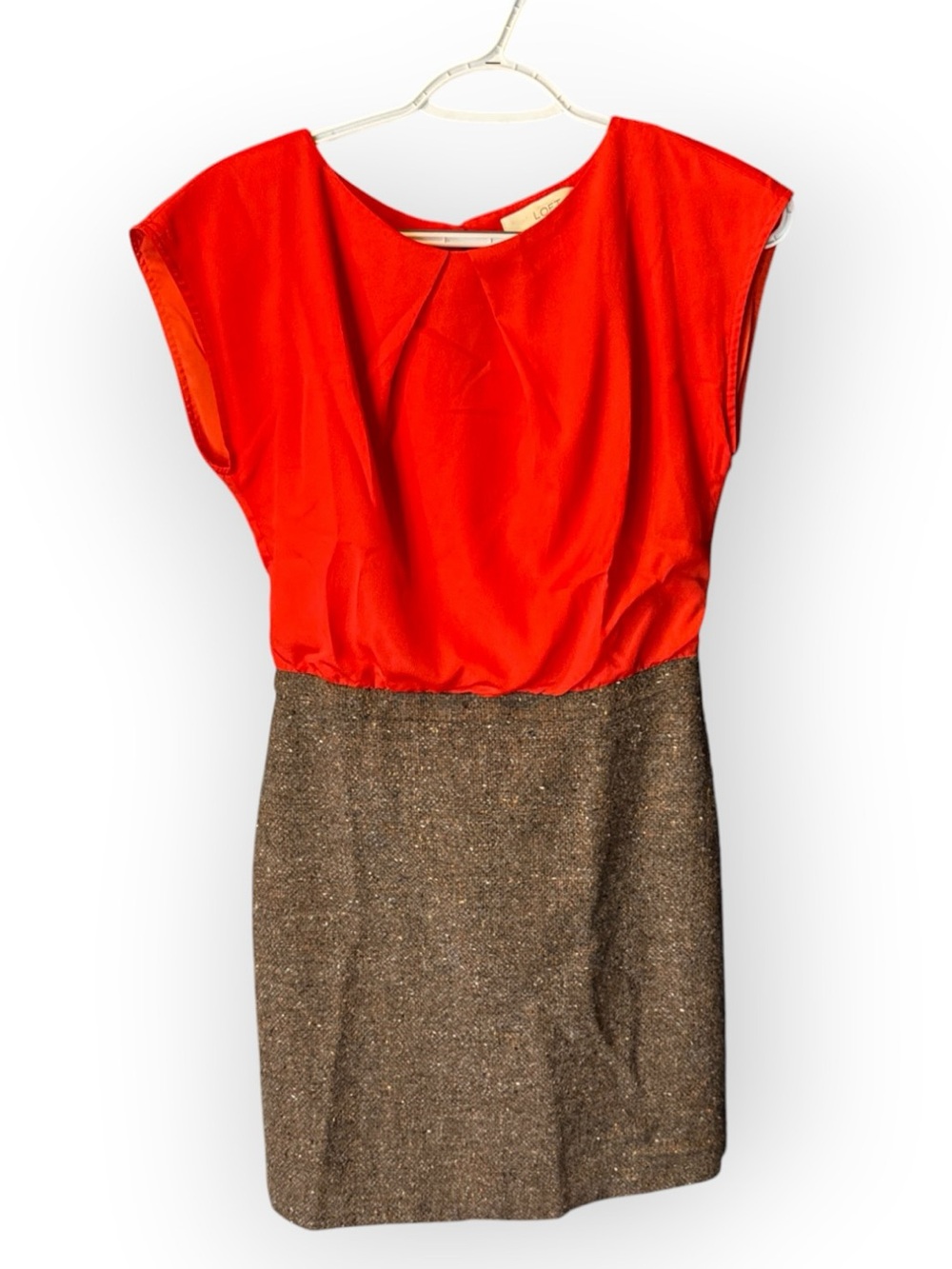 The Loft Coral and Brown Tweed Two-Tone Cap Sleeve Dress size 2P